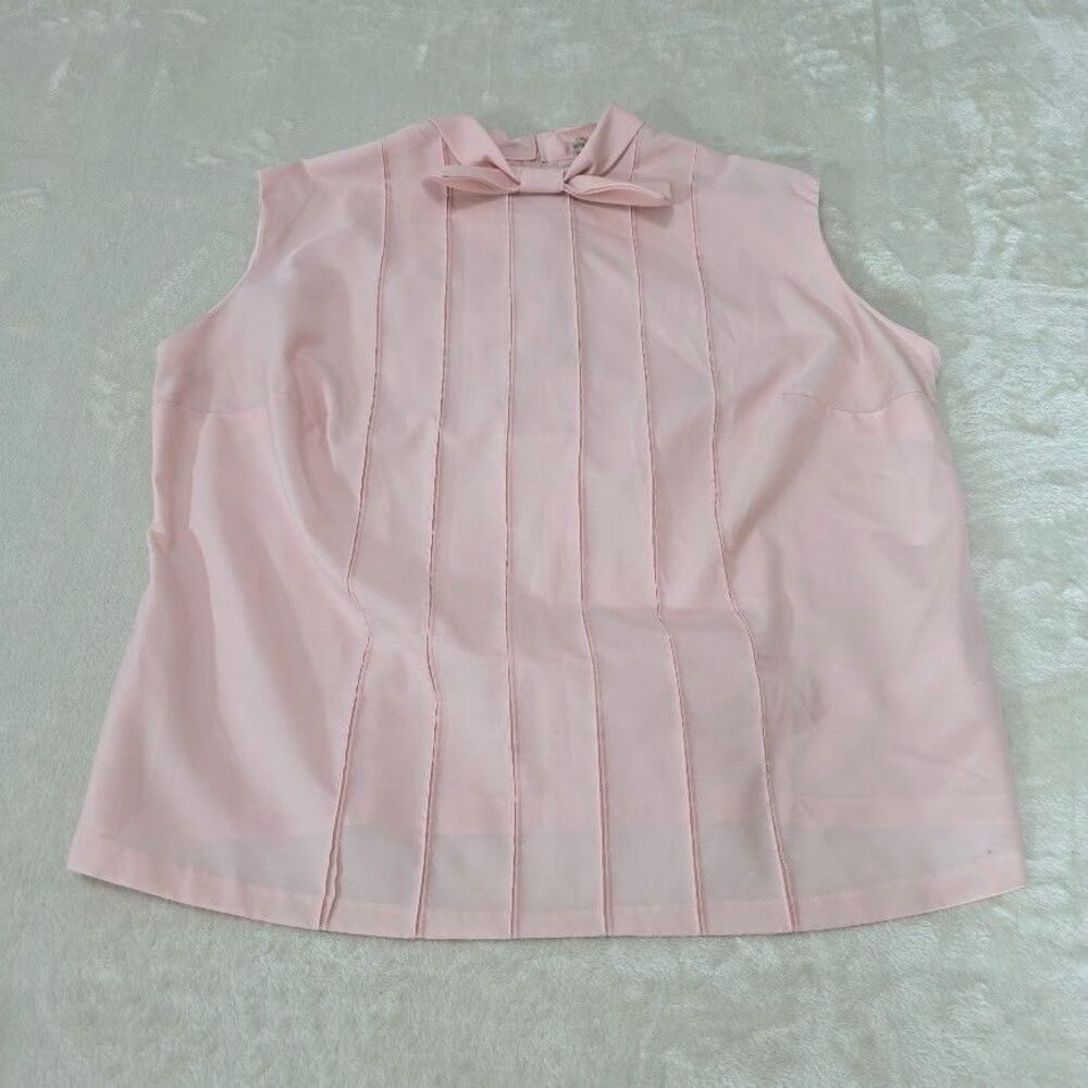Diolen Apart Pink Sleevelss Blouse Bow Seamed Front Darts Sz 48 See Measurements